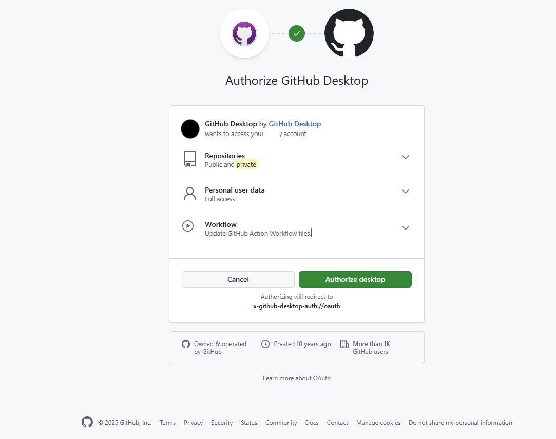 Authorizing GitHub Desktop in the browser