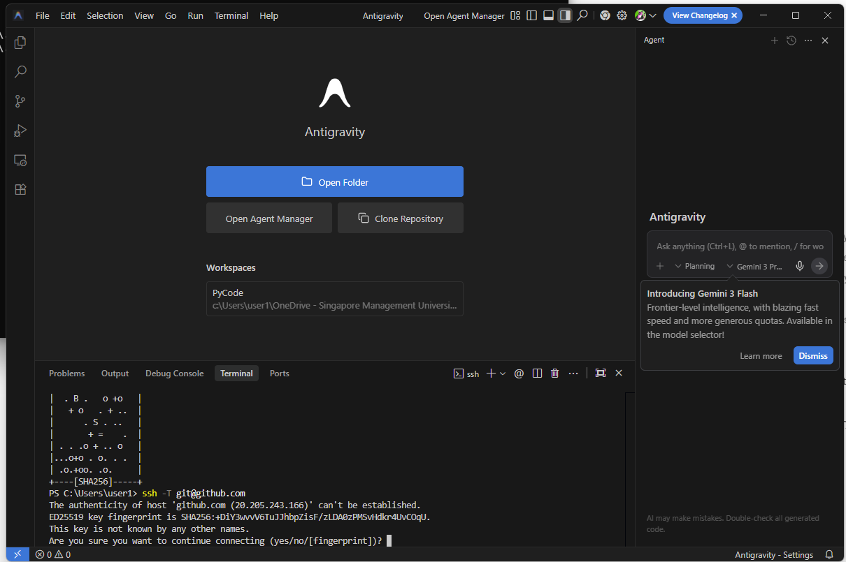 Typing yes to trust GitHub's fingerprint